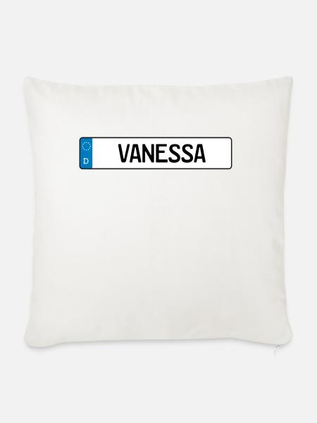 Vanessa Namensschild Geschenk - Sofakissenbezug 45 x 45 cm - Naturweiß 