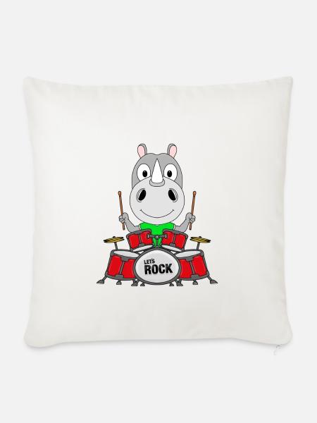 NASHORN - SCHLAGZEUG - MUSIK - TIERISCH - Sofakissenbezug 45 x 45 cm - Naturweiß 