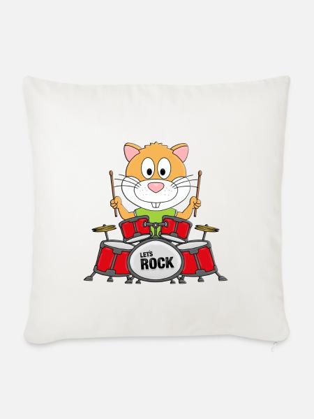 SCHLAGZEUGER - BAND - HAMSTER - MUSIKER - TIER - Sofakissenbezug 45 x 45 cm - Naturweiß