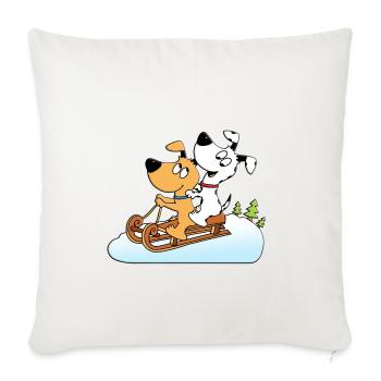 SCHNEE - SCHLITTENFAHREN - RODELN - HUNDE - Sofakissenbezug 45 x 45 cm - Naturweiß  - Vorne