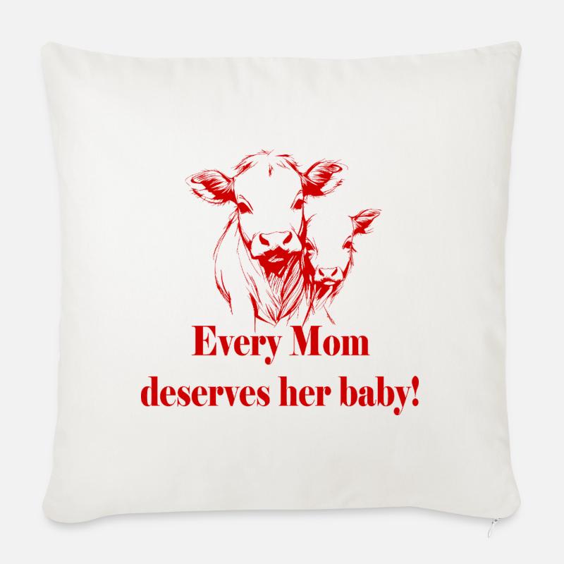 Tierschutz - Kuh + Baby - Sofakissenbezug 45 x 45 cm - Naturweiß 