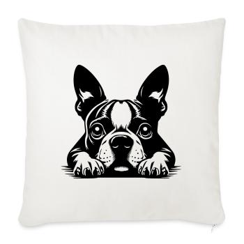 Boston Terrier Kopf mit Pfoten - Sofakissenbezug 45 x 45 cm - Naturweiß  - Vorne