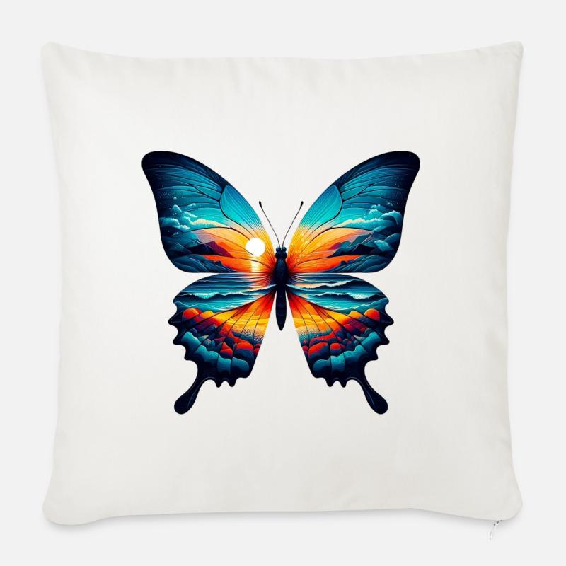 Schmetterling - Sofakissenbezug 45 x 45 cm - Naturweiß 