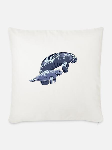 Seekuh mit Baby oS - Sofakissenbezug 45 x 45 cm - Naturweiß