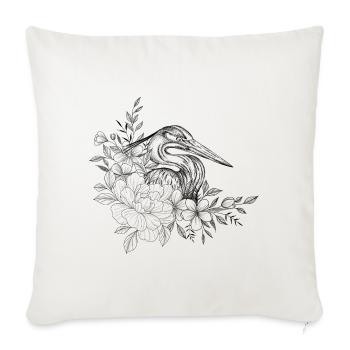 Dessin héron floral - Housse de coussin décorative 45 x 45 cm - blanc nature - Devant