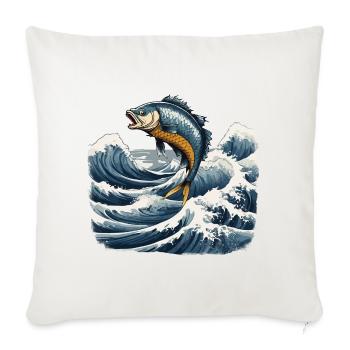 Ukiyo-e Angler Vintage vagues poisson Art Design - Housse de coussin décorative 45 x 45 cm - blanc nature - Devant