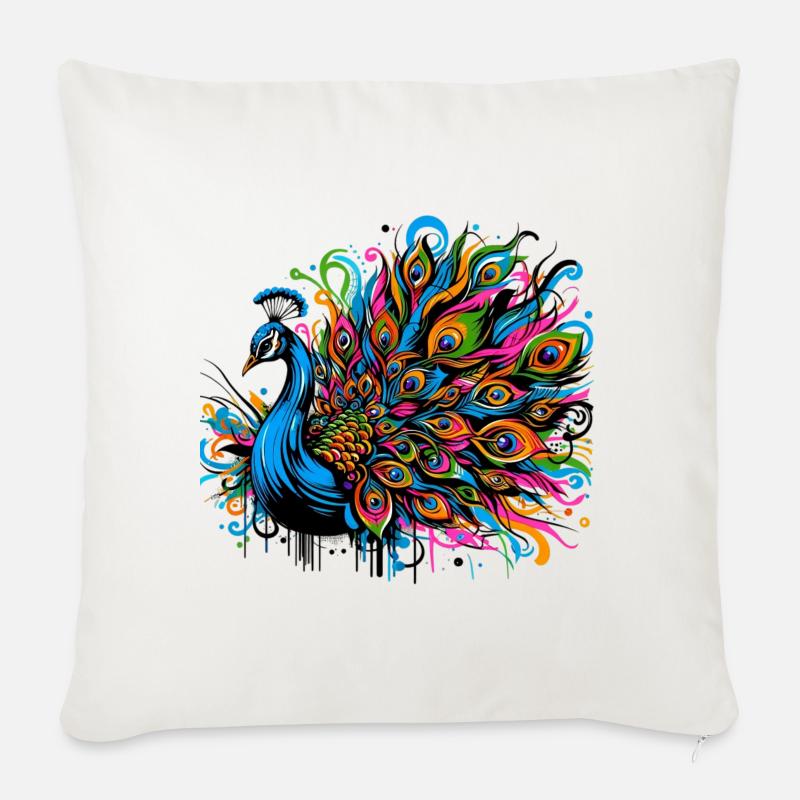 Pfau - Sofakissenbezug 45 x 45 cm - Naturweiß 