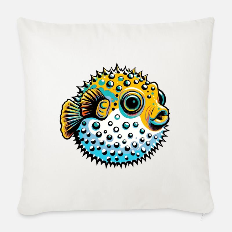 Kugelfisch - Sofakissenbezug 45 x 45 cm - Naturweiß 