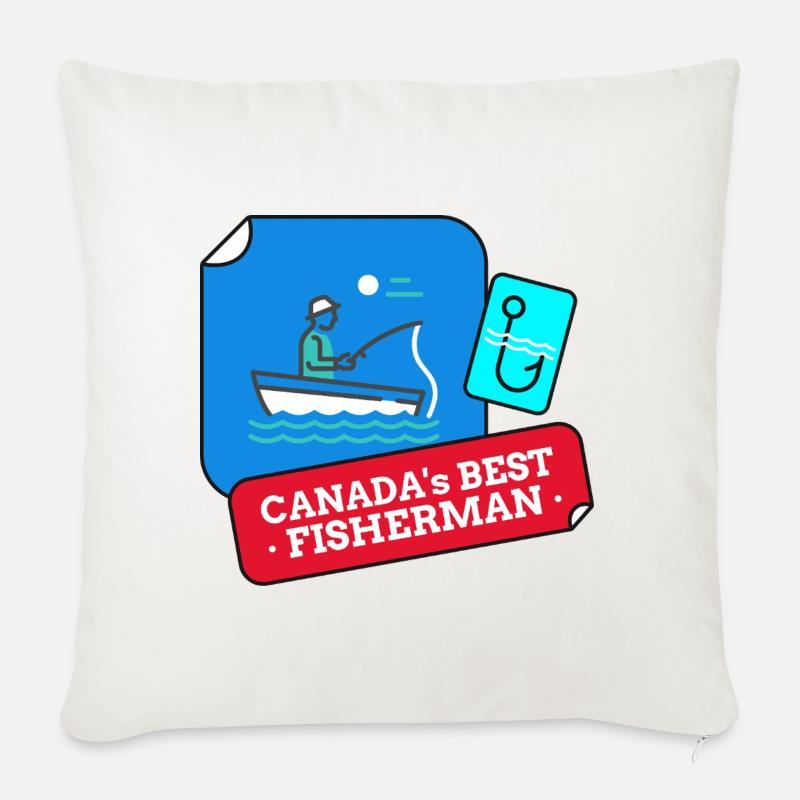Le meilleur design de pêcheur au Canada - Housse de coussin décorative 45 x 45 cm - blanc nature