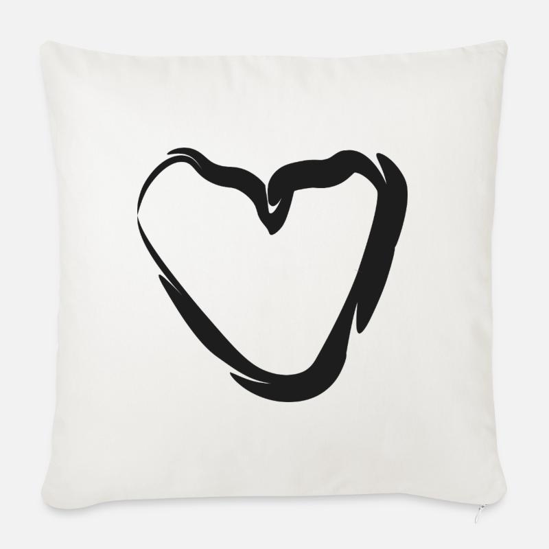 Handgezeichnetes Herz-Motiv - Sofakissenbezug 45 x 45 cm - Naturweiß 