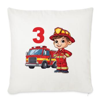 Camion de pompiers 3 anniversaire pompier pompier - Housse de coussin décorative 45 x 45 cm - blanc nature - Devant