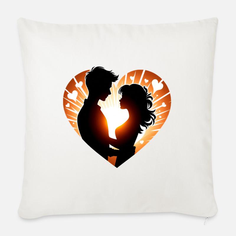 Romantische Silhouette Herz Design - Sofakissenbezug 45 x 45 cm - Naturweiß 