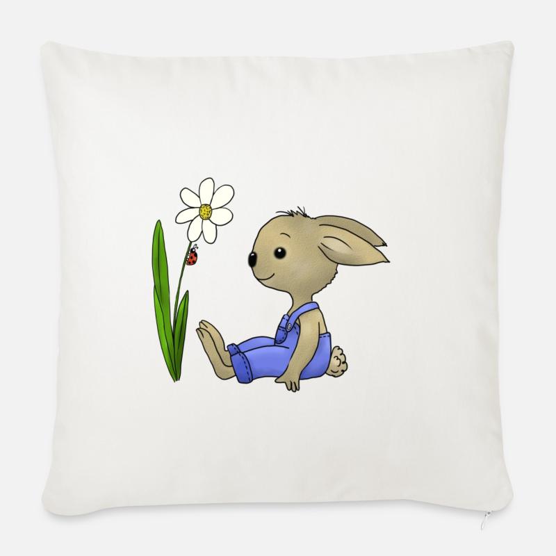 Hase und Marienkaefer - Sofakissenbezug 45 x 45 cm - Naturweiß 