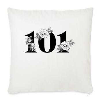 Numéro 101 floral noir - 101e anniversaire floral - Housse de coussin décorative 45 x 45 cm - blanc nature - Devant