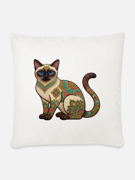 Bunte Mandala-Katze - Sofakissenbezug 45 x 45 cm - Naturweiß