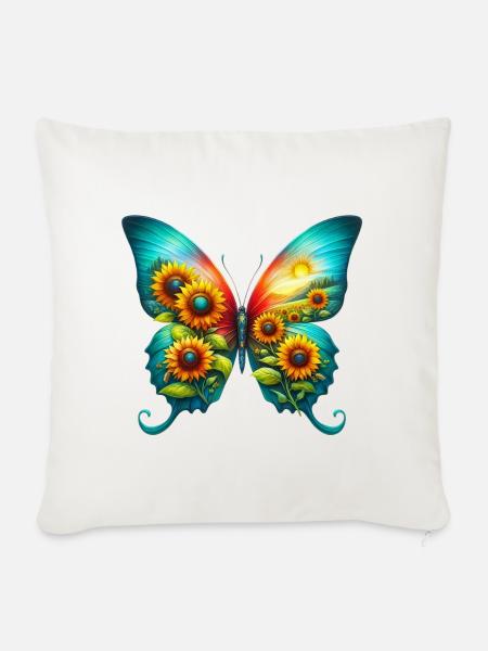 Schmetterlingsblumen Sonnenblumen Sonnenblumen - Sofakissenbezug 45 x 45 cm - Naturweiß