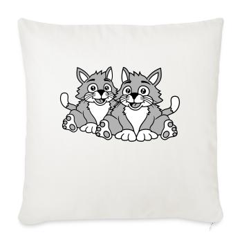 Deux chats heureux 2 amis Couple Équipe Couple - Housse de coussin décorative 45 x 45 cm - blanc nature - Devant