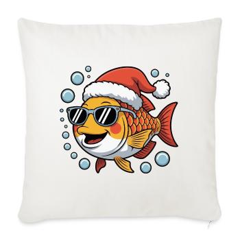 Poisson de Noël avec des lunettes de soleil - Housse de coussin décorative 45 x 45 cm - blanc nature - Devant