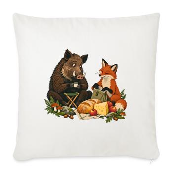 Wildschwein und Fuchs bei der Waldmahlzeit - Sofakissenbezug 45 x 45 cm - Naturweiß  - Vorne
