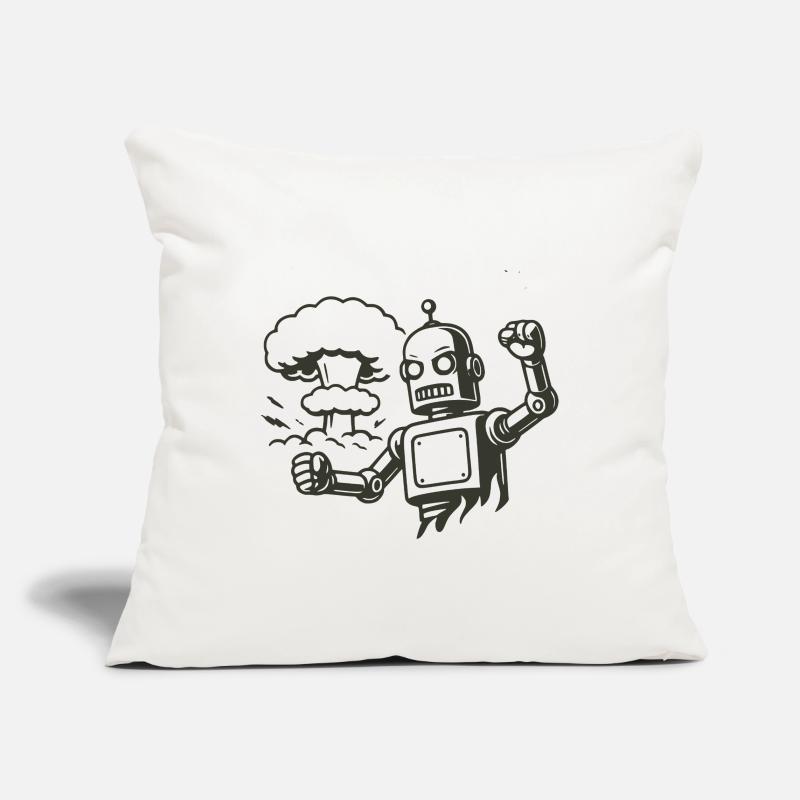 Robot rétro devant un nuage d’explosion Housse de coussin décorative 45 x 45 cm