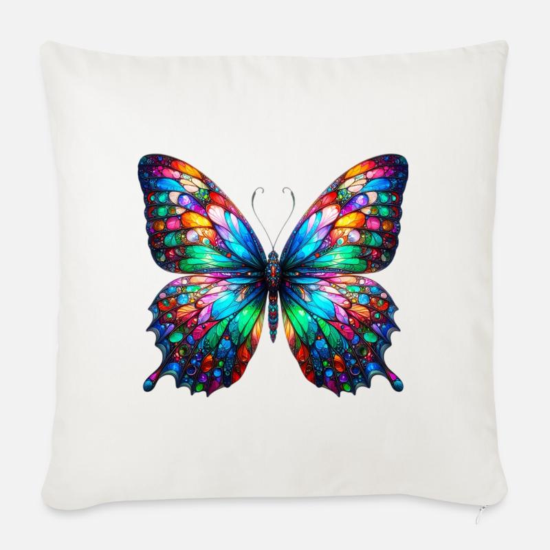 Schmetterling - Sofakissenbezug 45 x 45 cm - Naturweiß 