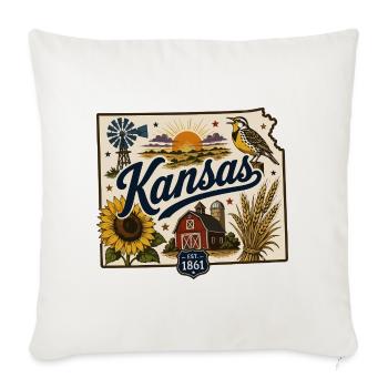 Kansas Sunflower State Vintage Reiseaufkleber - Sofakissenbezug 45 x 45 cm - Naturweiß  - Vorne