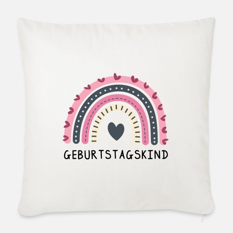 Geburtstagskind | Regenbogen mit Herz | Boho Style - Sofakissenbezug 45 x 45 cm - Naturweiß
