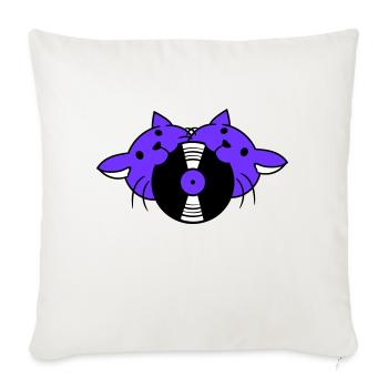 DJ 2 Cats Team Friends Crew Disque vinyle dans la bouche - Housse de coussin décorative 45 x 45 cm - blanc nature - Devant