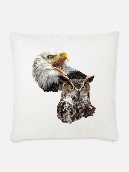 Amerikanischer Pigargo und amerikanische Eule - Sofakissenbezug 45 x 45 cm - Naturweiß 