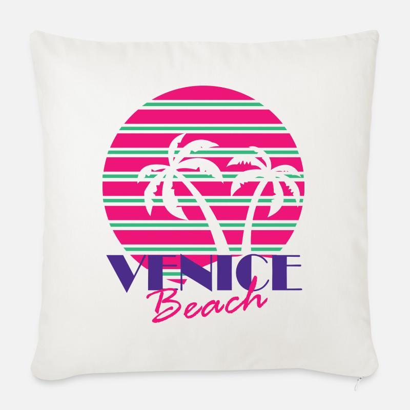 Venice Beach mit Palmen - Sofakissenbezug 45 x 45 cm - Naturweiß 