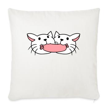2 Katzen Essen Würstchen Wurst Mund Fressen Paar - Sofakissenbezug 45 x 45 cm - Naturweiß  - Vorne