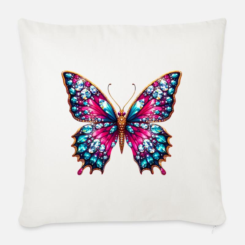 Schmetterling - Sofakissenbezug 45 x 45 cm - Naturweiß 