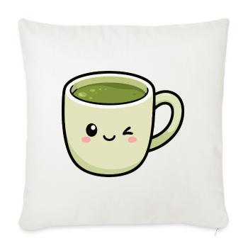 Kawaii Winking Matcha Green Tea Cup - Sofa pillowcase 17,3'' x 17,3'' (45 x 45 cm) - natural white - Front