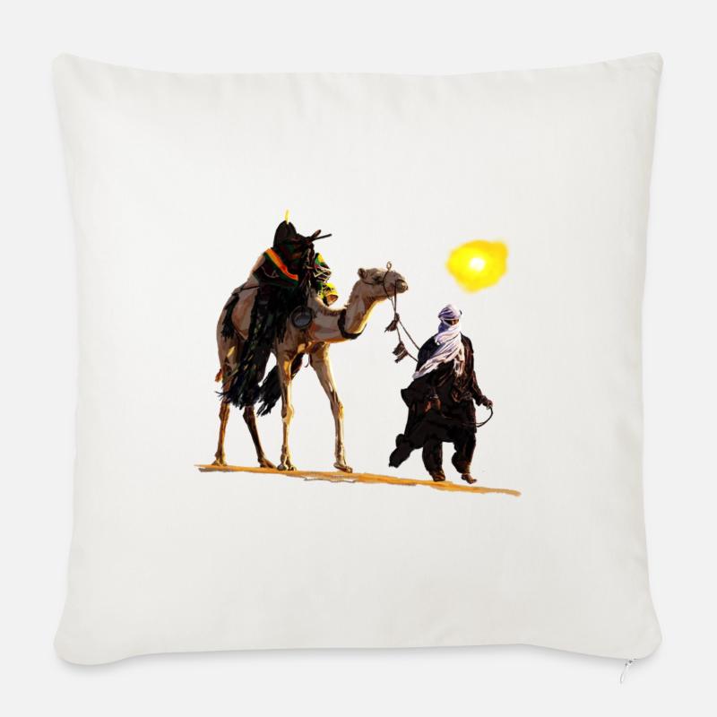 Beduine mit Kamel - Sofakissenbezug 45 x 45 cm - Naturweiß