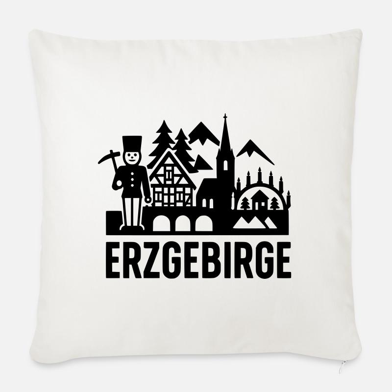 Erzgebirge typisch Silhouette - Sofakissenbezug 45 x 45 cm - Naturweiß