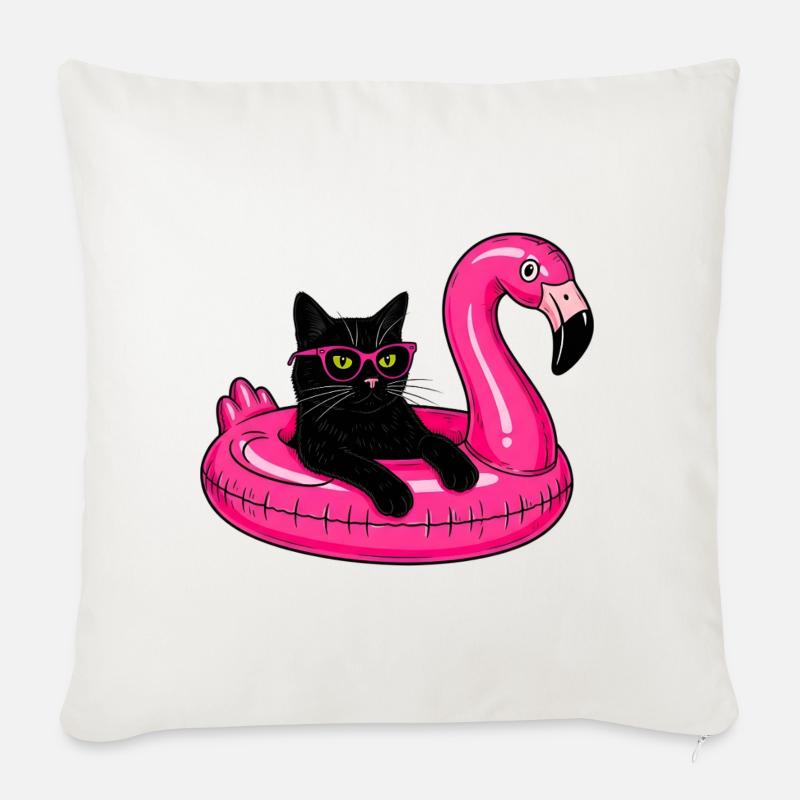 Fat Cat On A Flamingo Floatie - Sofakissenbezug 45 x 45 cm - Naturweiß 