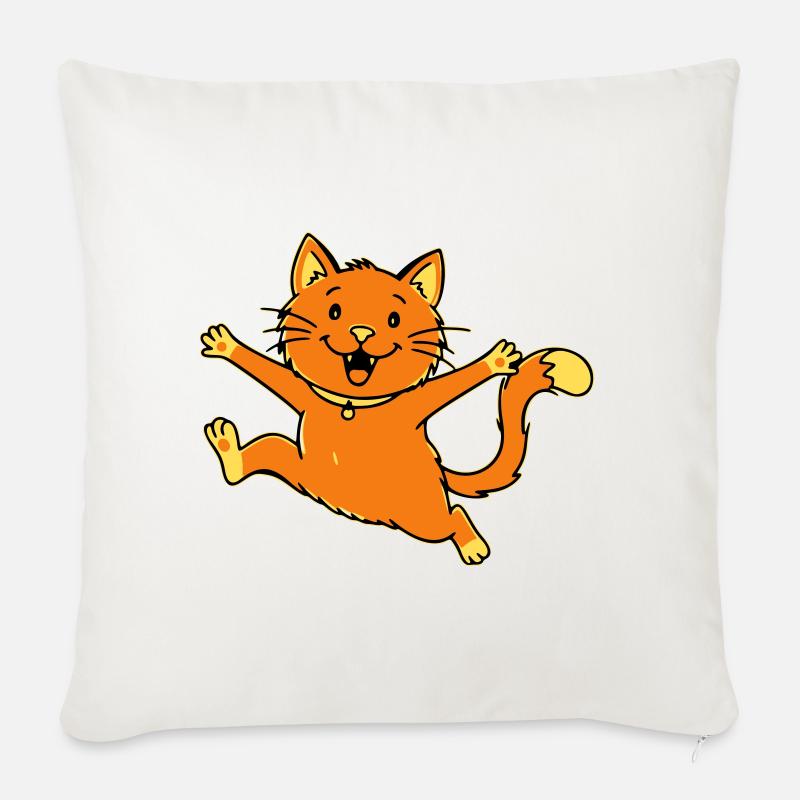 Fröhliche Cartoon Katze springend - Sofakissenbezug 45 x 45 cm - Naturweiß 