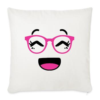 Un joli visage de style kawaii avec des lunettes roses - Housse de coussin décorative 45 x 45 cm - blanc nature - Devant