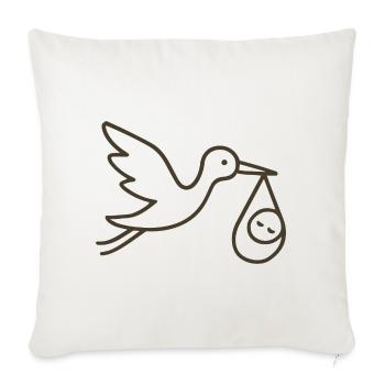 Cigogne avec bébé enfant - Arrivée minimale de bébé - Housse de coussin décorative 45 x 45 cm - blanc nature - Devant