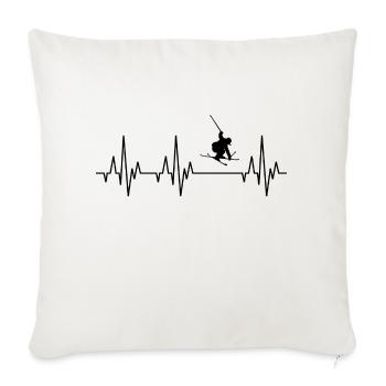 Heartbeat ECG skis ski freestyle hiver - Housse de coussin décorative 45 x 45 cm - blanc nature - Devant