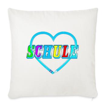 Crayon Coeur Police Ecole Bleu Rentrée - Housse de coussin décorative 45 x 45 cm - blanc nature - Devant