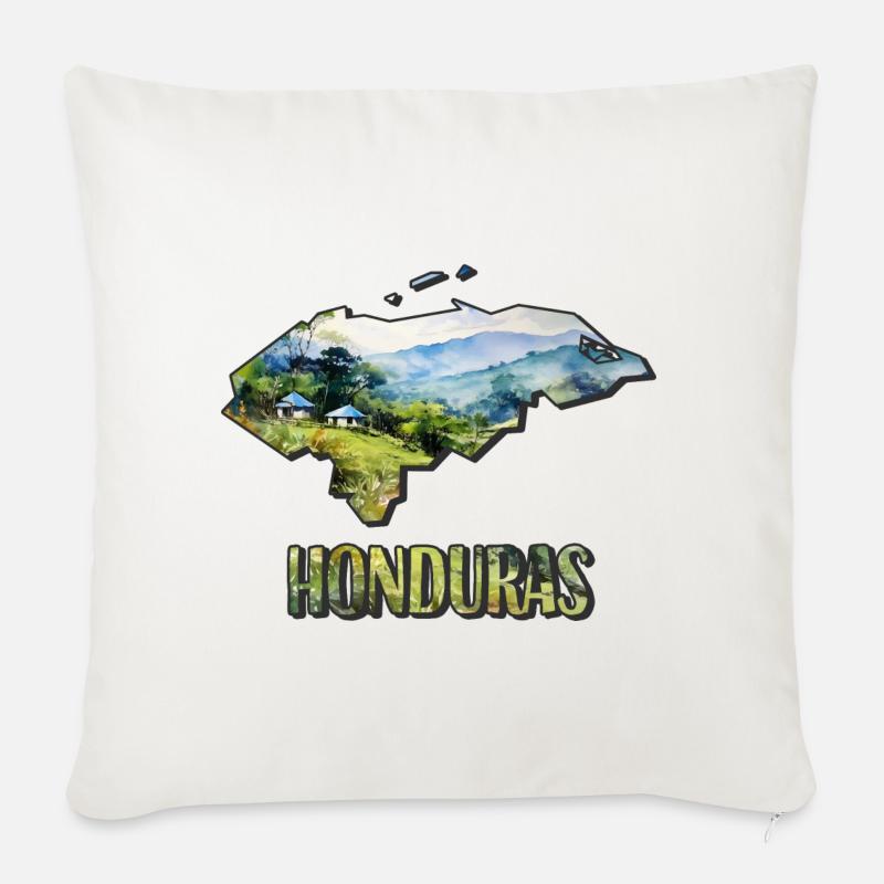 Carte à l’aquarelle du Honduras - Housse de coussin décorative 45 x 45 cm - blanc nature