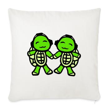 2 tortues mains tenant couple amour écouteurs - Housse de coussin décorative 45 x 45 cm - blanc nature - Devant