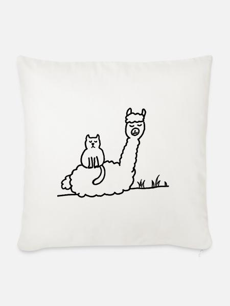 Alpaka Cat Meditation: Konturen in Schwarz - Sofakissenbezug 45 x 45 cm - Naturweiß