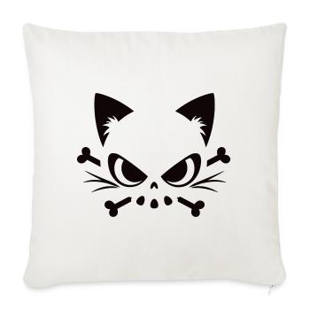 Katzen Totenkopf | Minimal Skull & Bones Motiv - Sofakissenbezug 45 x 45 cm - Naturweiß  - Vorne