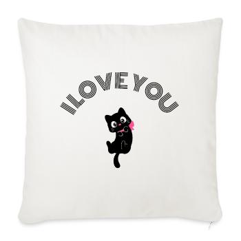 Adorable Chat Noir Rétracte Nœud Rose Rose Valentine - Housse de coussin décorative 45 x 45 cm - blanc nature - Devant