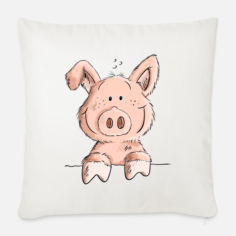 Cute Pig I Schwein Comic I Tiermotiv I Fun Ferkel - Sofakissenbezug 45 x 45 cm - Naturweiß 