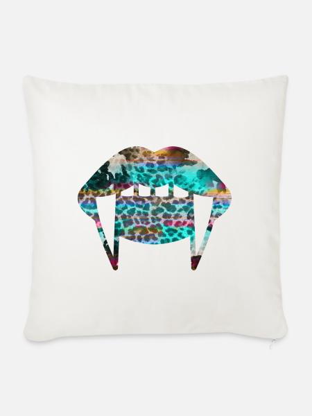 Groovy Vampirelips Leopard turquoise - Sofakissenbezug 45 x 45 cm - Naturweiß