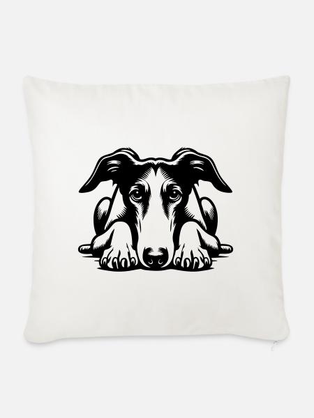 Galgo Kopf mit Pfoten - Sofakissenbezug 45 x 45 cm - Naturweiß