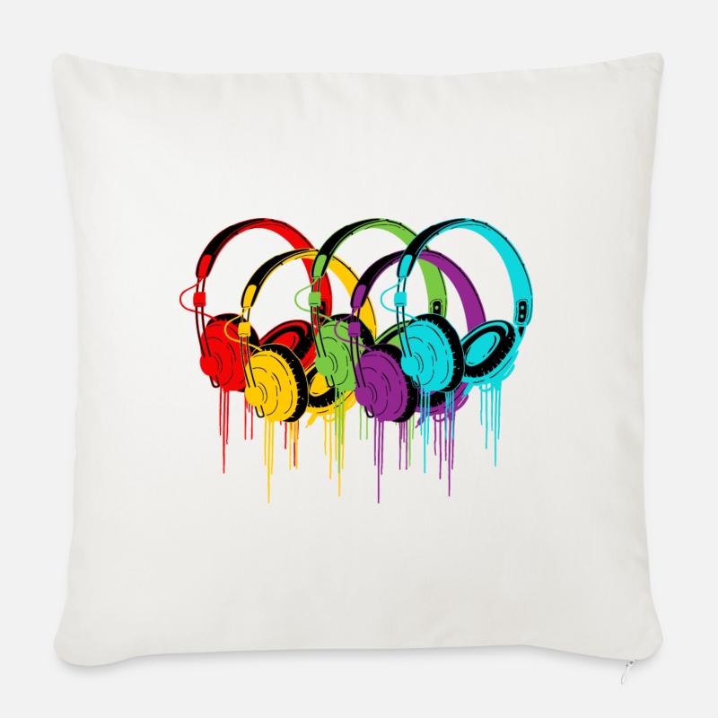 Bunte Kopfhörer - Sofakissenbezug 45 x 45 cm - Naturweiß 